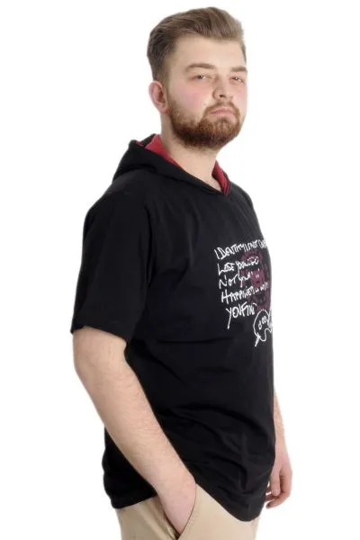 Büyük Beden Erkek T-shirt Kapşonlu MUHAMMAD 23120 Siyah [product_color]