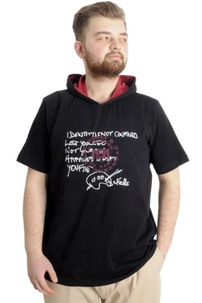 Büyük Beden Erkek T-shirt Kapşonlu MUHAMMAD 23120 Siyah [product_color]