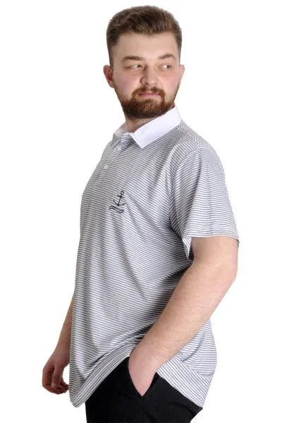 Büyük Beden Erkek T-shirt Polo Yaka Çizgili KAGI 23340 Antramelanj [product_color]