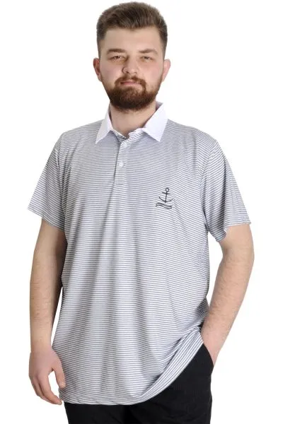 Büyük Beden Erkek T-shirt Polo Yaka Çizgili KAGI 23340 Antramelanj [product_color]