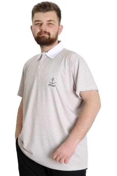 Büyük Beden Erkek T-shirt Polo Yaka Çizgili KAGI 23340 Kahverengi [product_color]