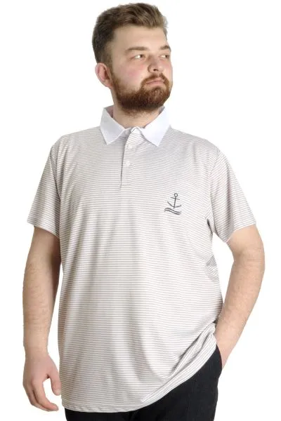 Büyük Beden Erkek T-shirt Polo Yaka Çizgili KAGI 23340 Kahverengi [product_color]