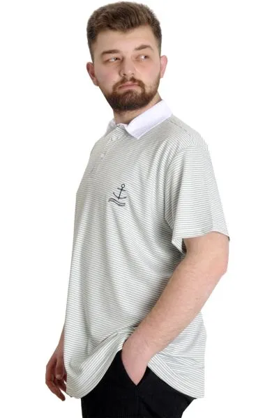 Büyük Beden Erkek T-shirt Polo Yaka Çizgili KAGI 23340 Yeşil [product_color]