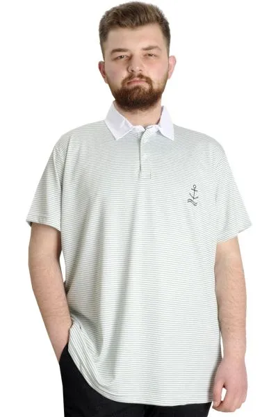 Büyük Beden Erkek T-shirt Polo Yaka Çizgili KAGI 23340 Yeşil [product_color]