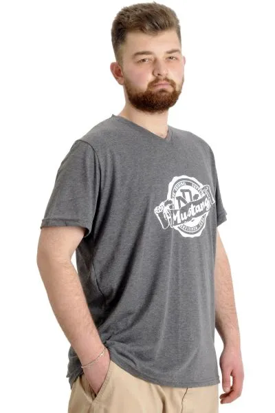 Büyük Beden Erkek V Yaka T-shirt MUSTANG 23034 Antramelanj [product_color]
