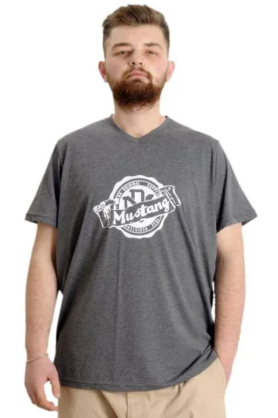 Büyük Beden Erkek V Yaka T-shirt MUSTANG 23034 Antramelanj [product_color]