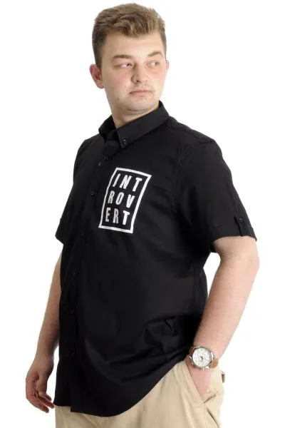 Erkek Büyük Beden Gabardin Gömlek INTROVERT 23304 Siyah