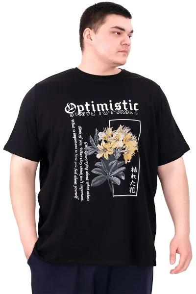 Büyük Beden Erkek T-Shirt Bisiklet Yaka OPTIMISTIC U25028 Siyah