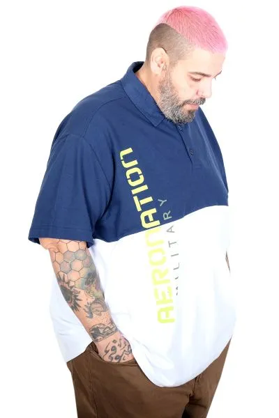 Büyük Beden Erkek Parçalı Polo Yaka T-Shirt 25318 INDIGO