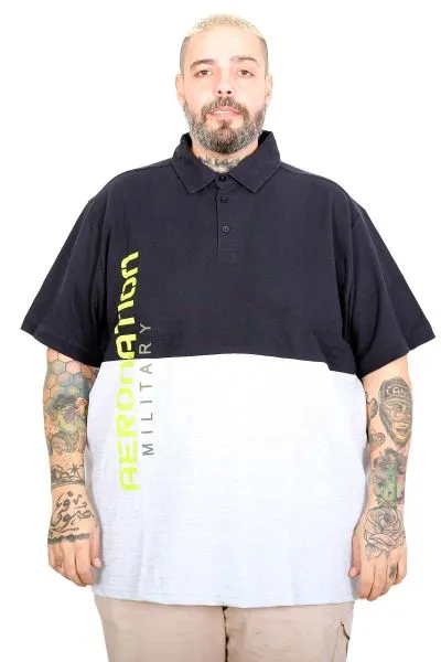 Büyük Beden Erkek Parçalı Polo Yaka T-Shirt 25318 LACİVERT