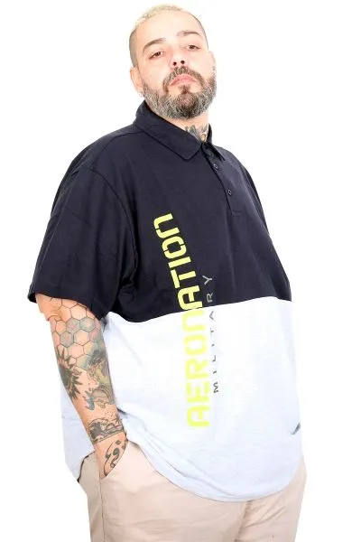 Büyük Beden Erkek Parçalı Polo Yaka T-Shirt 25318 LACİVERT