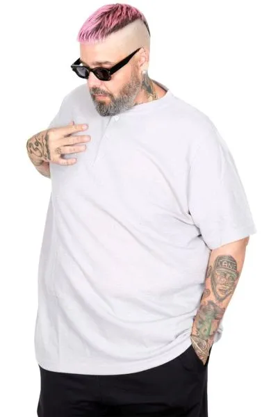 Big Size Mens Henley T-shirt Waffle U20036 Grey