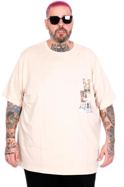 Big Size T-Shirt Thıs Is Your Tıme U26106 BEIGE