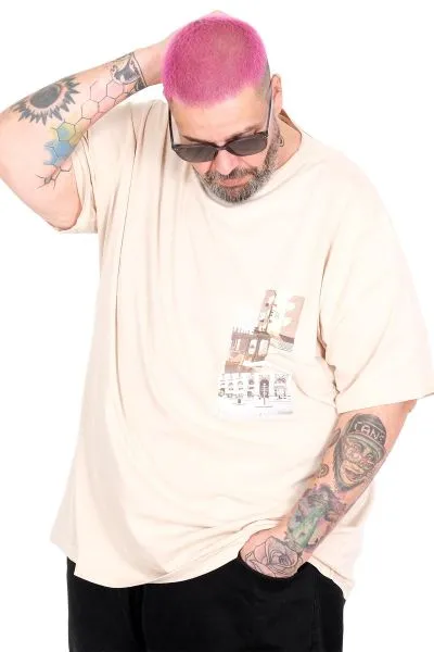 Big Size T-Shirt Thıs Is Your Tıme U26106 BEIGE
