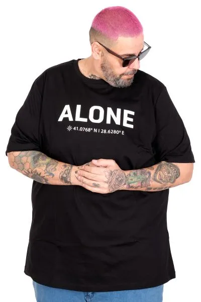 Big Size T-Shirt Alone U26164 BLACK
