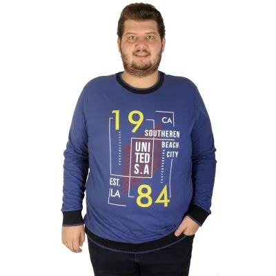 Büyük Beden Erkek Sweatshirt Beach City 19136 Indigo INDIGO