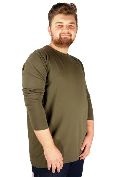 Büyük Beden Erkek Tshirt Likralı Bisiklet Yaka 20102 Haki HAKI