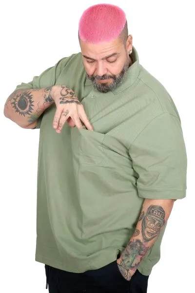 Big+Mens Tshirt Polo with pocket Classic Pike 20552 Cagla Greeni