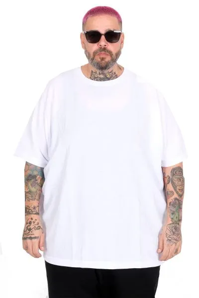 Büyük Beden Waffle Basic T-shirt 20033 Beyaz