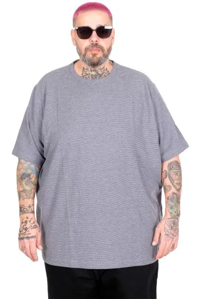 Big Size Mens T-Shirt Crew Neck WAFFLE 20033 Dark Blue