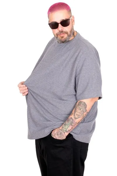 Big Size Mens T-Shirt Crew Neck WAFFLE 20033 Dark Blue