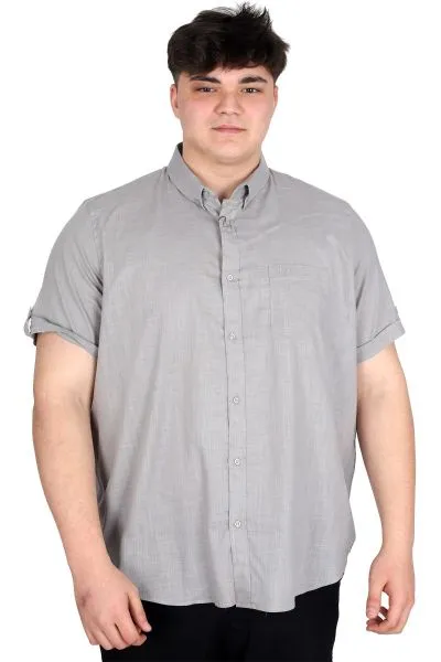 Büyük Beden Keten Likralı Gömlek Cepli 20389 GRI