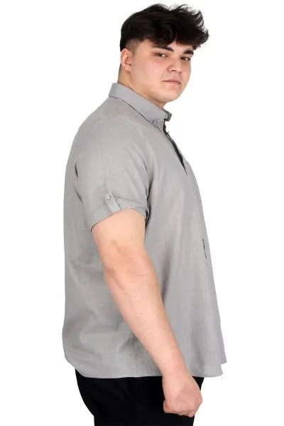 Büyük Beden Keten Likralı Gömlek Cepli 20389 GRI