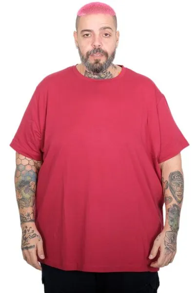 Büyük Beden Likralı T-shirt Bisiklet Yaka 20149  Bordo [product_color]