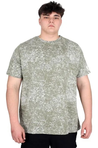 Büyük Beden Erkek T-Shirt Bisiklet Yaka Aşındırma Baskı U20037 Haki