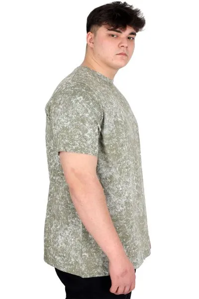 Büyük Beden Erkek T-Shirt Bisiklet Yaka Aşındırma Baskı U20037 Haki
