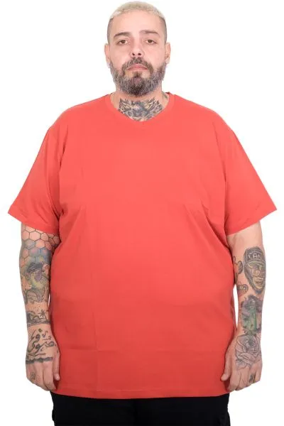 Büyük Beden Erkek Basic V Yaka T-Shirt 20150 KİREMİT