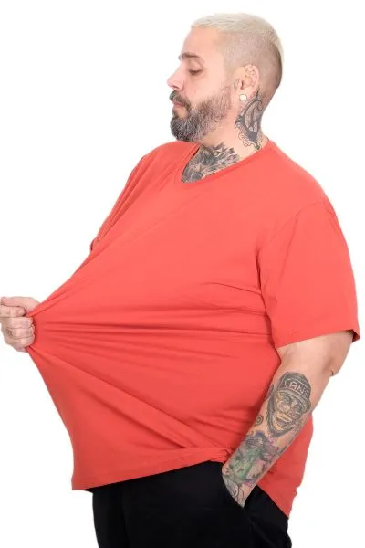 Büyük Beden Erkek Basic V Yaka T-Shirt 20150 KİREMİT