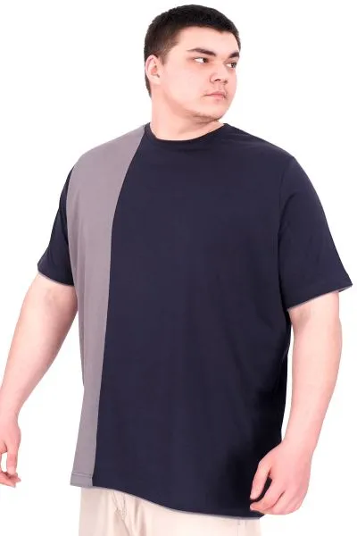Büyük Beden Erkek T-Shirt Parçalı MD08 U22134 Lacivert
