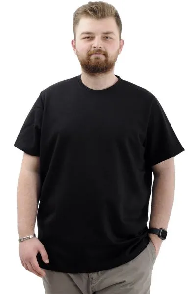Büyük Beden Erkek T-Shirt Bisiklet Yaka INTERLOK 23162 Siyah