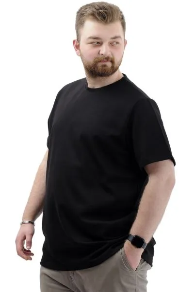 Büyük Beden Erkek T-Shirt Bisiklet Yaka INTERLOK 23162 Siyah