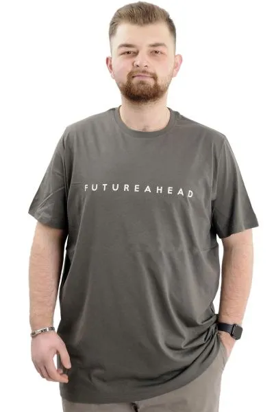 Büyük Beden Erkek Baskılı T-Shirt Bisiklet Yaka FUTUREHEAD U24029 Haki