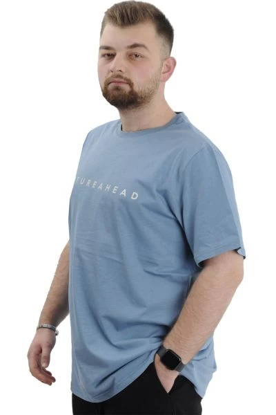 Büyük Beden Erkek Baskılı T-Shirt Bisiklet Yaka FUTUREHEAD U24029 Mavi