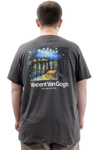 Büyük Beden Baskılı Erkek T-Shirt Bisiklet Yaka VAN GOGH U24040 Antrasit