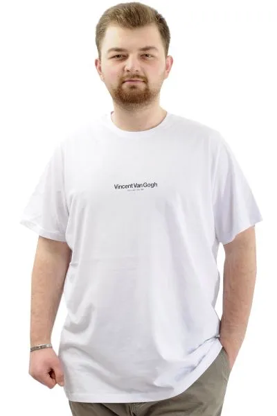 Big Size Mens T-Shirt Crew Neck VAN GOGH U24040 White