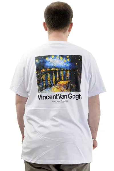 Büyük Beden Baskılı Erkek T-Shirt Bisiklet Yaka VAN GOGH U24040 Beyaz