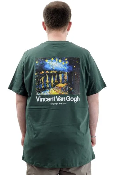 Büyük Beden Baskılı Erkek T-Shirt Bisiklet Yaka VAN GOGH U24040 Nefti