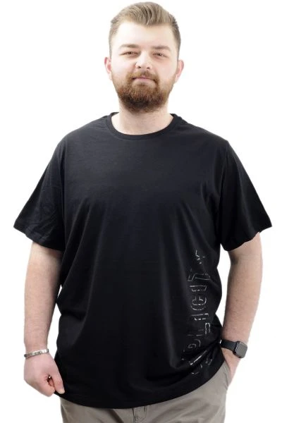 Büyük Beden Baskılı Erkek T-Shirt Bisiklet Yaka SIMPLICITY U24046 Siyah