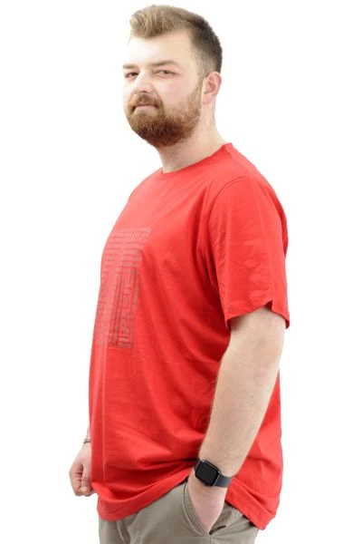 Büyük Beden Erkek T-Shirt Bisiklet Yaka Baskılı LABYRINTH U24048 Kırmızı