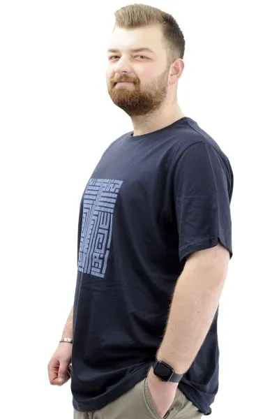 Big Size Mens T-Shirt Crew Neck LABYRINTH U24048 Navy Blue