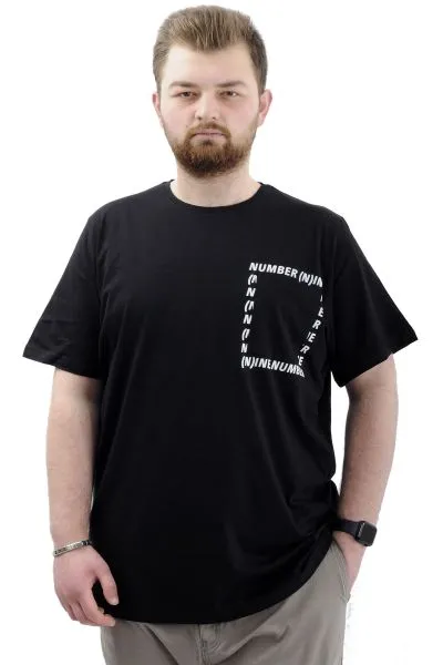 Mens Big Size T-Shirt Crew Neck T-shirt NUMBER U24051 Black