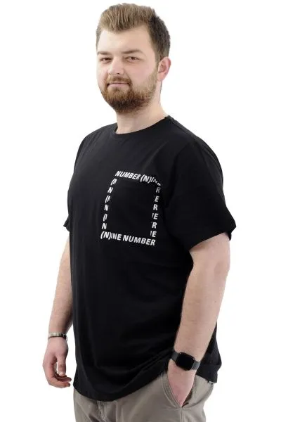 Mens Big Size T-Shirt Crew Neck T-shirt NUMBER U24051 Black