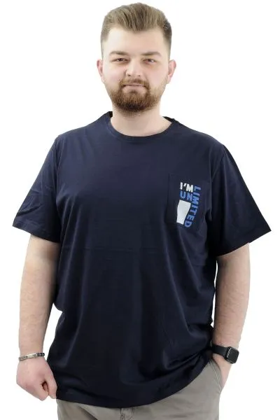 Mens Big Size T-Shirt Crew Neck T-shirt LIMITED U24052 Navy Blue