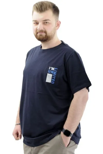 Mens Big Size T-Shirt Crew Neck T-shirt LIMITED U24052 Navy Blue