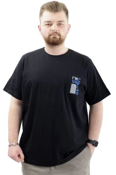 Mens Big Size T-Shirt Crew Neck T-shirt LIMITED U24052 Black
