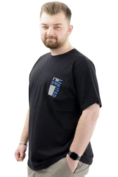 Mens Big Size T-Shirt Crew Neck T-shirt LIMITED U24052 Black